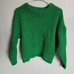 Primark Kelly Green Chunky Knit Crew Neck Cropped Sweater Womens M Cozy Holidays